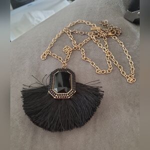 Sugarfix Black Gem/Fringe Pendant Necklace